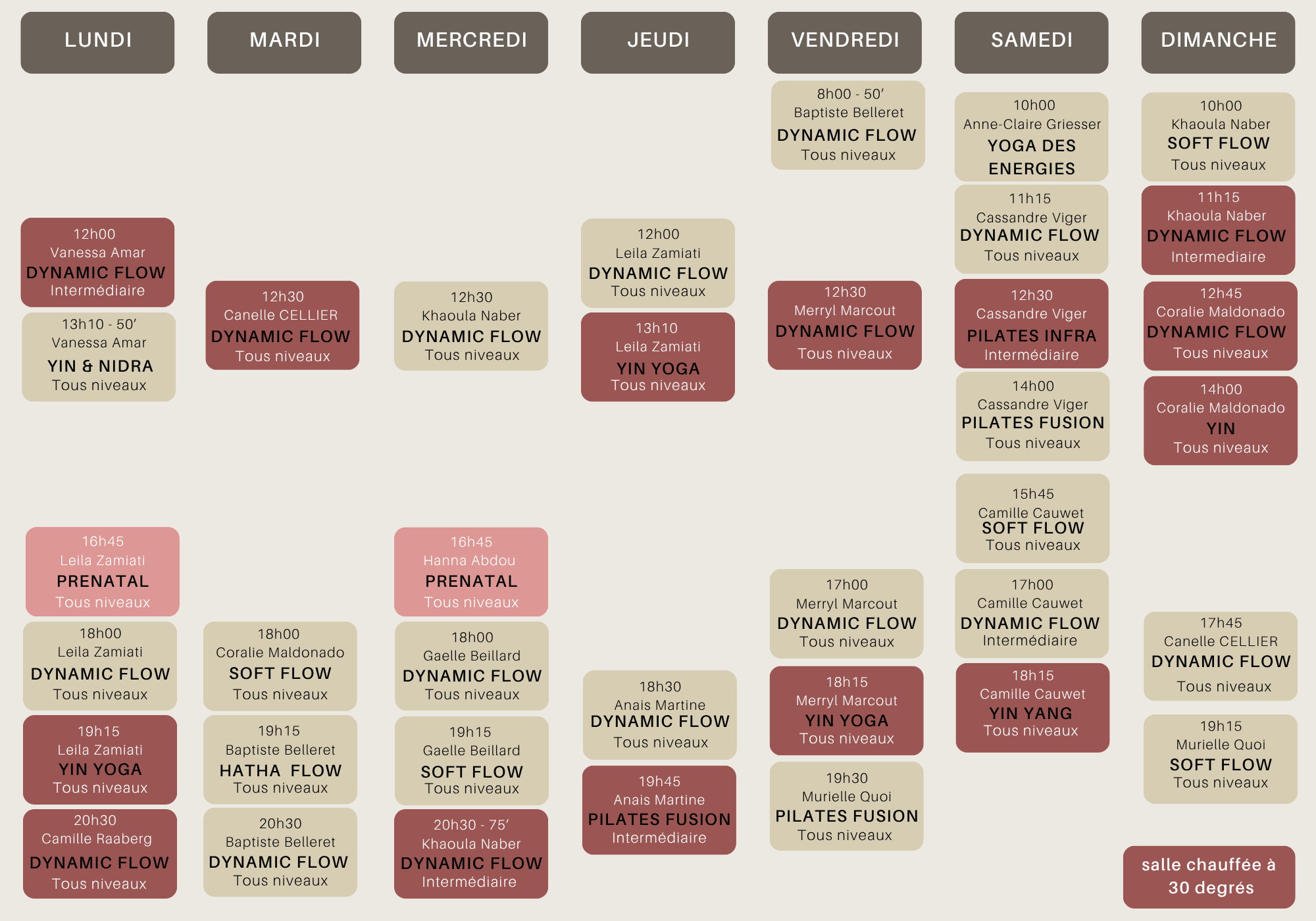 Planning des cours de yoga à La Garenne-Colombes – près de Courbevoie, Colombes et Bois-Colombes – Vinyasa, Hot Yoga, Soft Flow, Dynamic Flow, Yin Yoga & Soundbath