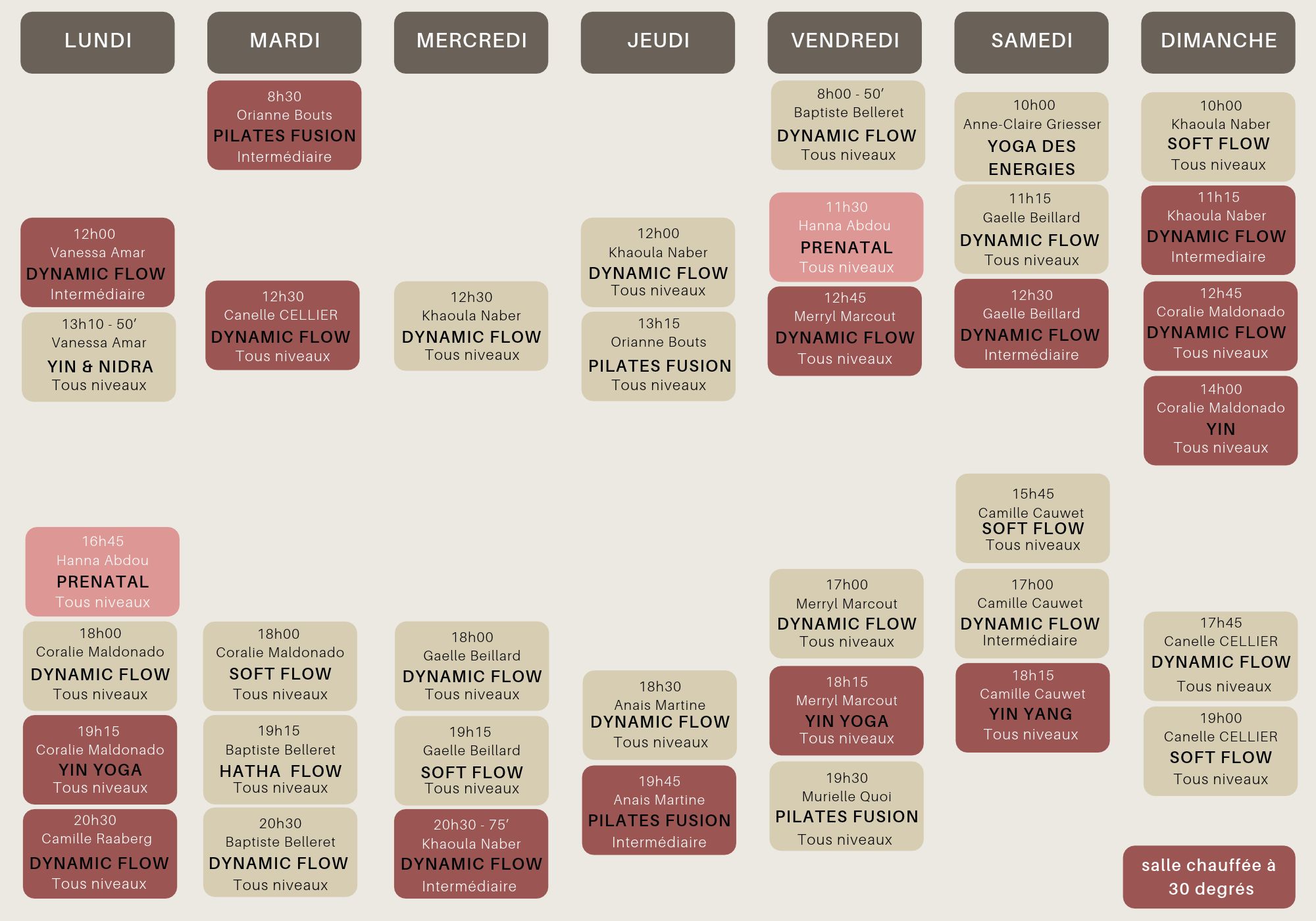 Planning des cours de yoga à La Garenne-Colombes – près de Courbevoie, Colombes et Bois-Colombes – Vinyasa, Hot Yoga, Soft Flow, Dynamic Flow, Yin Yoga & Soundbath